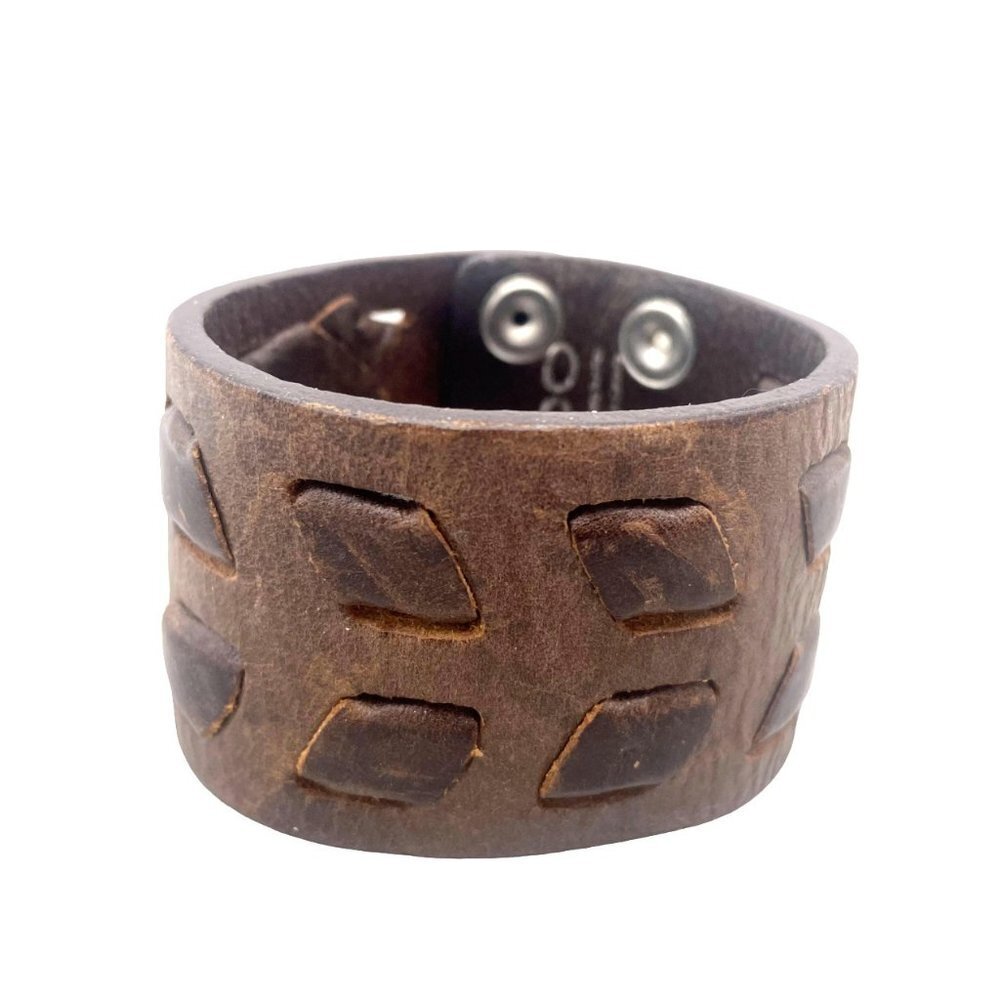 Aldo Wide Cuff  Bangle Leather Bracelet Adjustable Snap Closure Brown